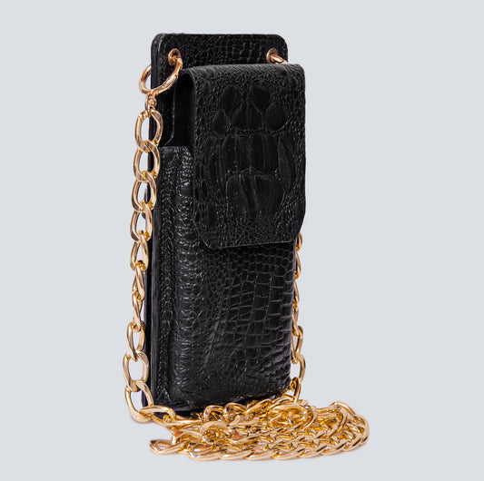 Bolso Porta celular en cuero negro