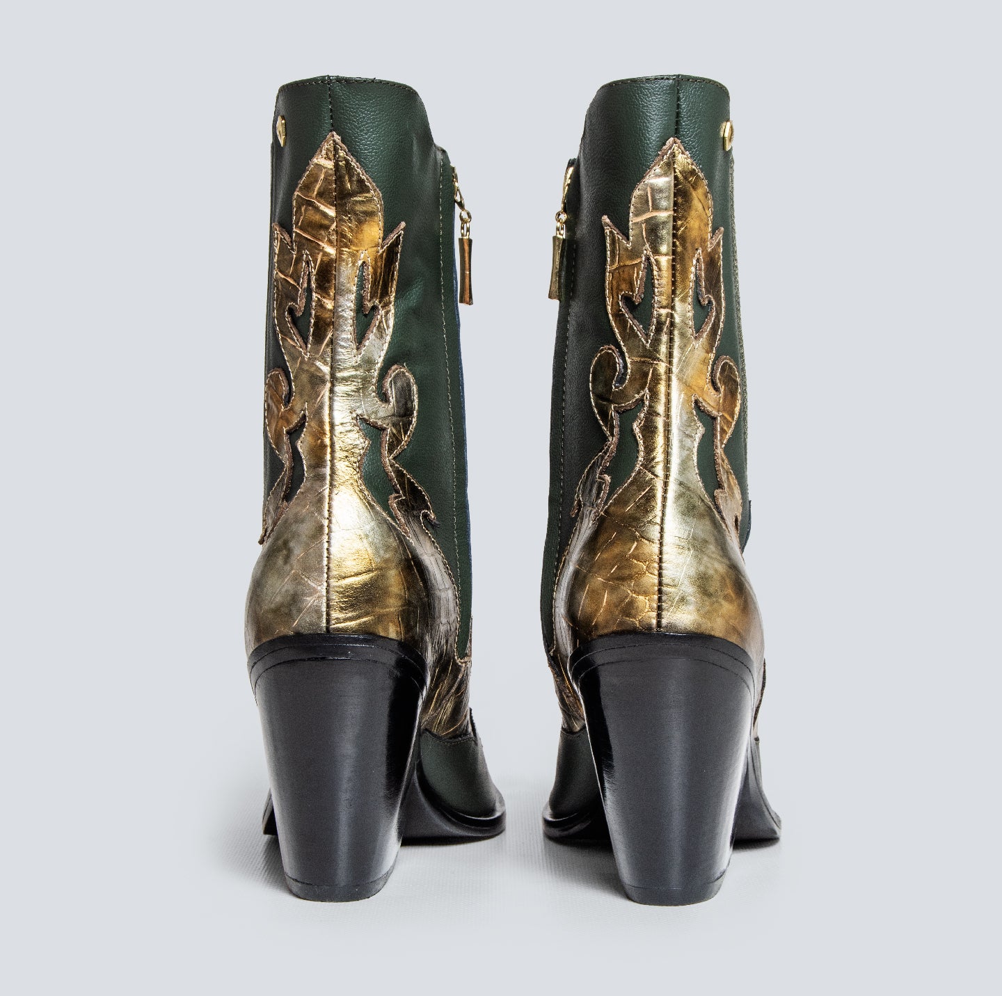 Bota en cuero corta para mujer verde-dorado